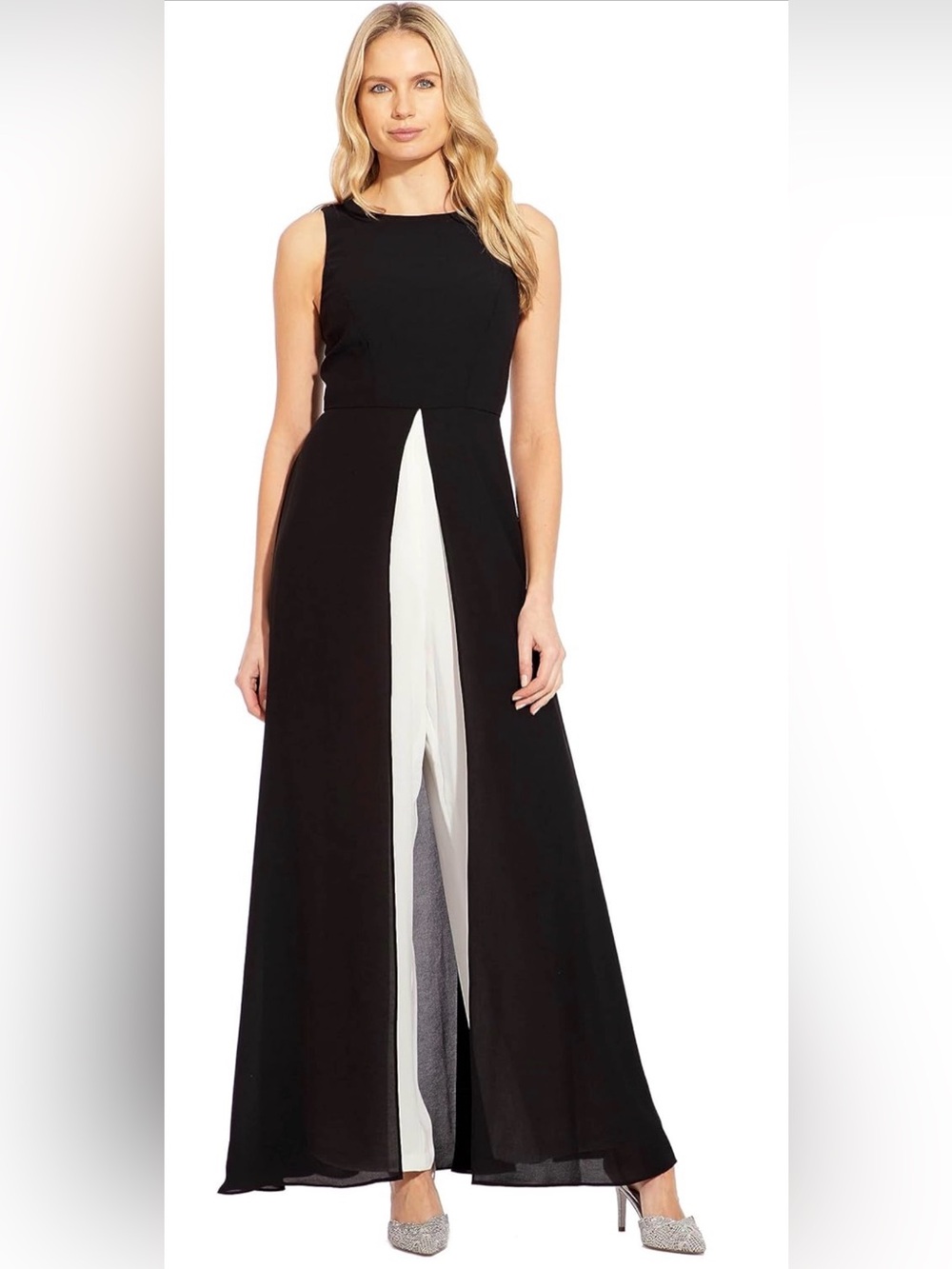 Adrianna Papell Black and White Sleeveless Evening Gown